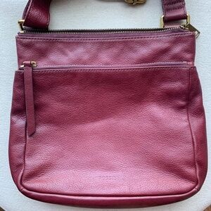 FOSSIL Maroon Leather Crossbody Bag Purse